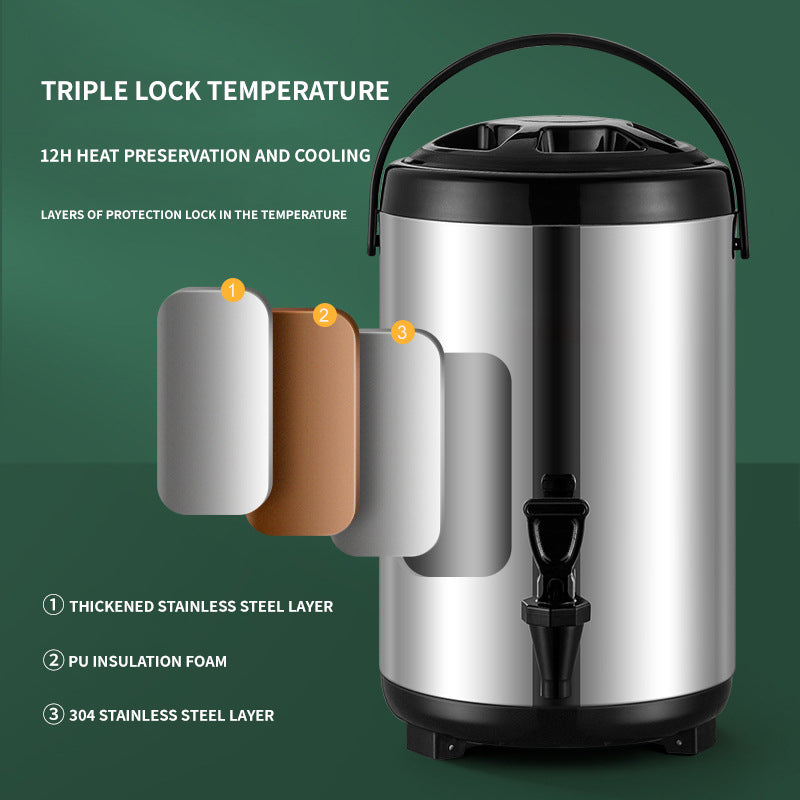 Commercial Stainless Steel Milk Tea Bucket 2 Gallons 8 Liters With Faucet Handle Insulation Household Large Capacity 304 Milk Tea Insulation Bucket Suitable For Fruit, Milk, Juice Milk Tea Shops