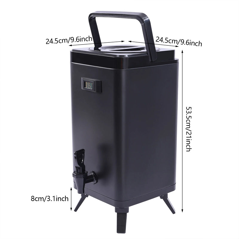 Food Grade Water Jug Hot & Cold 12L Insulated Beverage Dispenser Square Temperature Display Coffee Milk Tea Bucket
