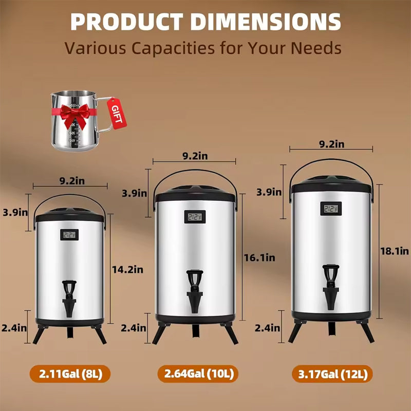 Insulated Beverage Dispenser-75 Cup Hot&Cold Water Urn For Catering-Stainless Steel Premium 12 L/3.2 Gallon Hot Drink D