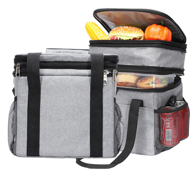 Double-Layer Zipper Expansion Insulation Bag Waterproof Large Capacity Outdoor Picnic Bag