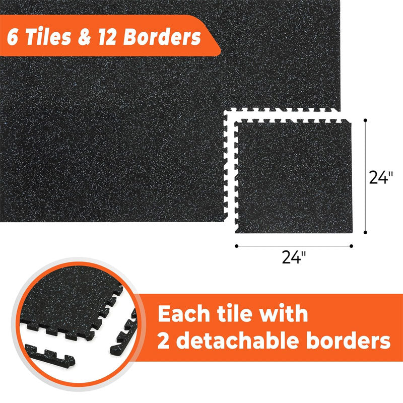 0.4 Inch Home Gym Fitness Flooring, 6 Piece Gym Floor Mats, Interlocking Rubber Floor Mats, 24" x 24" Fitness Exercise Equipment Mats For Gym, Home