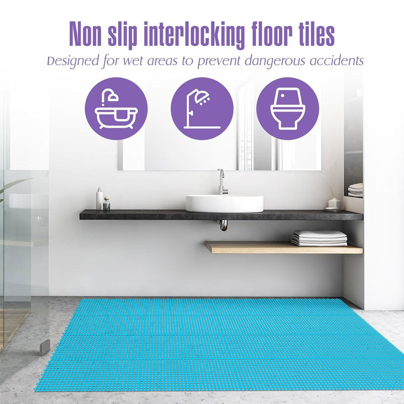 50 Pieces Modular Interlocking Floor Mats, Interlocking Floor Tiles For Outdoor Shower, Greenhouse, Bathroom Pool, Blue