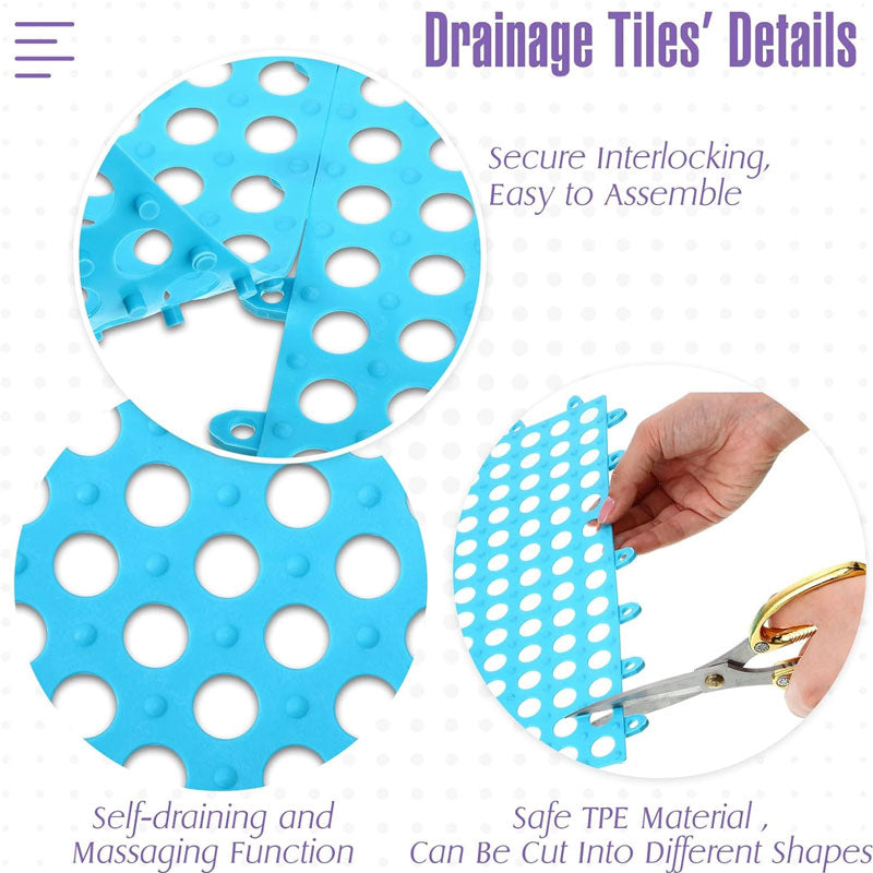 50 Pieces Modular Interlocking Floor Mats, Interlocking Floor Tiles For Outdoor Shower, Greenhouse, Bathroom Pool, Blue