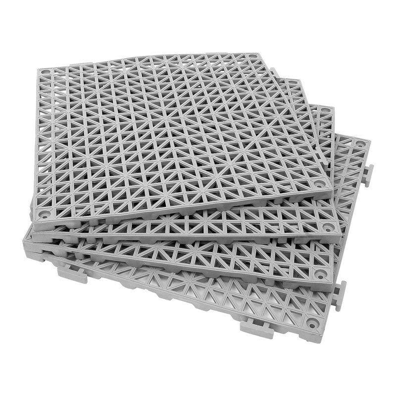 12" x 12" Interlocking Rubber Bathroom Floor Tiles, Interlocking Mats 12 Pack For Deck, Pool, Patio, Balcony, Shower, Kitchen, Yard (Gray)