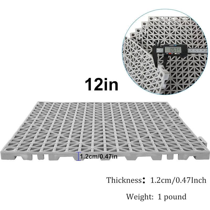 12" x 12" Interlocking Rubber Bathroom Floor Tiles, Interlocking Mats 12 Pack For Deck, Pool, Patio, Balcony, Shower, Kitchen, Yard (Gray)