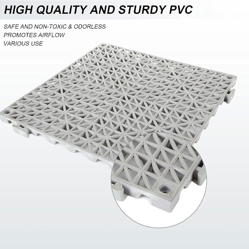 12" x 12" Interlocking Rubber Bathroom Floor Tiles, Interlocking Mats 12 Pack For Deck, Pool, Patio, Balcony, Shower, Kitchen, Yard (Gray)