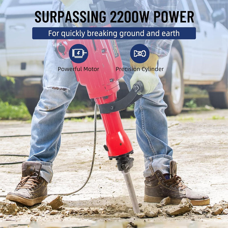 2200W Heavy Duty Demolition Drill And Kit, Demolition Pick, Rock Drill With 4 Chisels, Noise Reduction Earplugs, Shoulder Strap