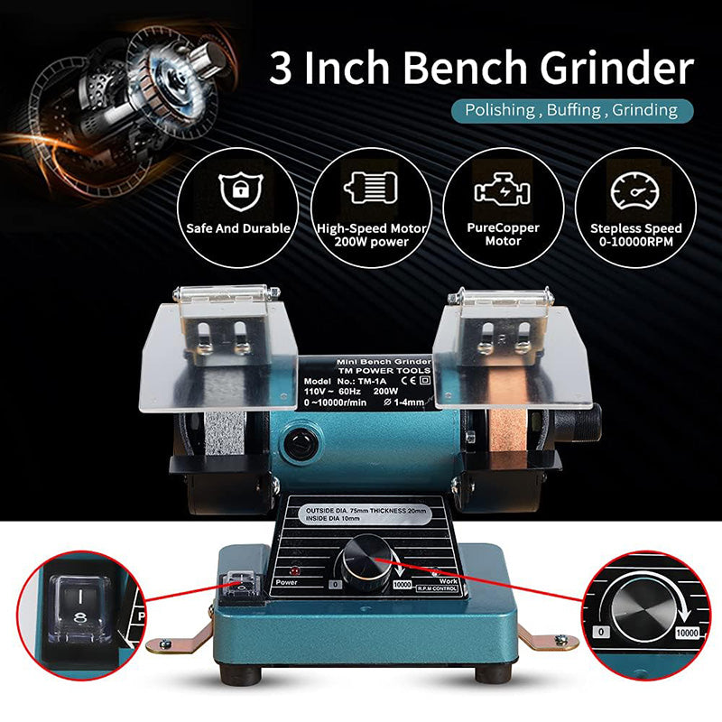 Mini Bench Grinder for Polishing, Buffing Jewelry Making Bench Polisher and Professional Lapidary Equipment for Rocks, Metals, and Gems