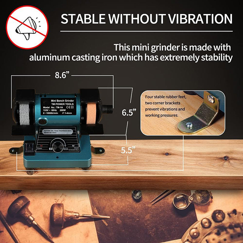 Mini Bench Grinder for Polishing, Buffing Jewelry Making Bench Polisher and Professional Lapidary Equipment for Rocks, Metals, and Gems