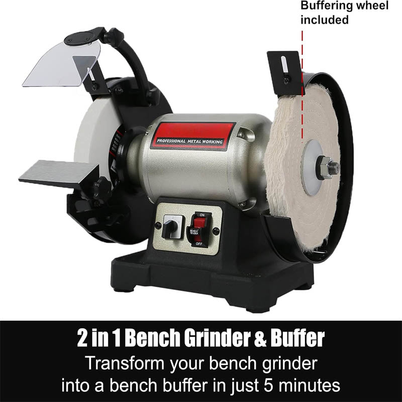 Jewelry Buffer Polisher 8 inch Bench Polisher Machine With Wool & Abrasive Wheels Cast Iron Base