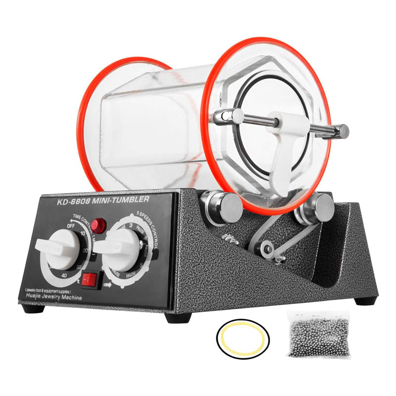 Jewelry Polisher 6.6lbs/3kg Capacity Mini Rotary Tumbler Machine with Glass Barrel Lock Buckle Rotary Tumbler