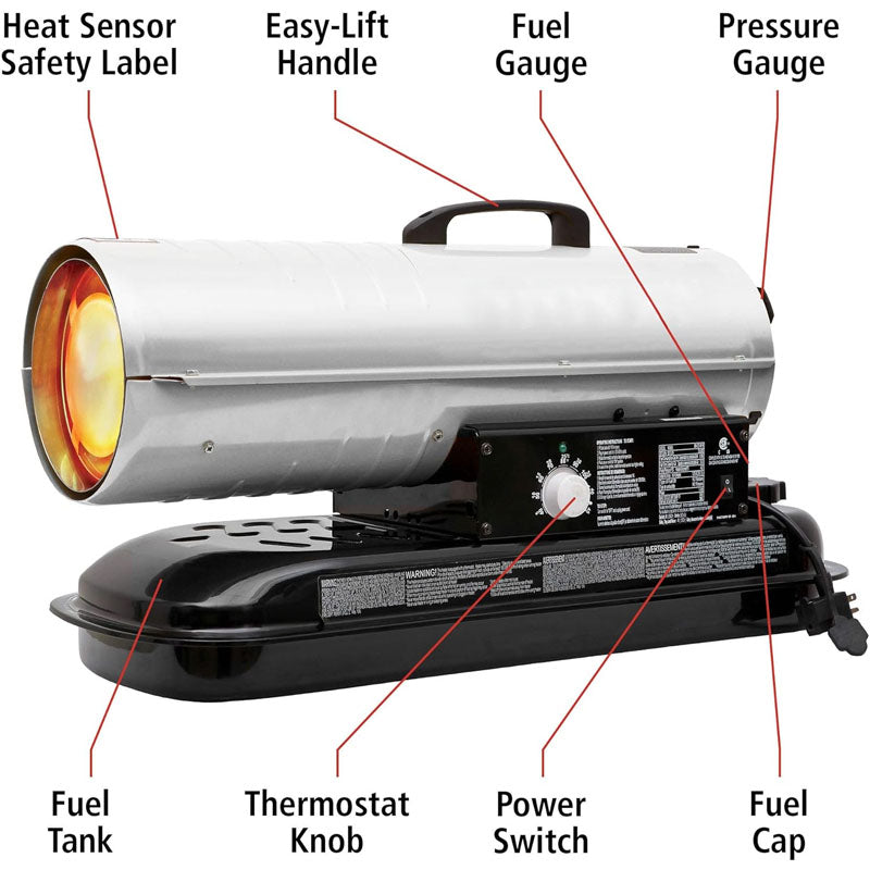 80,000 BTU Kerosene Forced Air Heater 5 Gallon Tank Energy-Efficient heavy-duty Heater Kerosene/Diesel Forced Air Heater with Thermostat