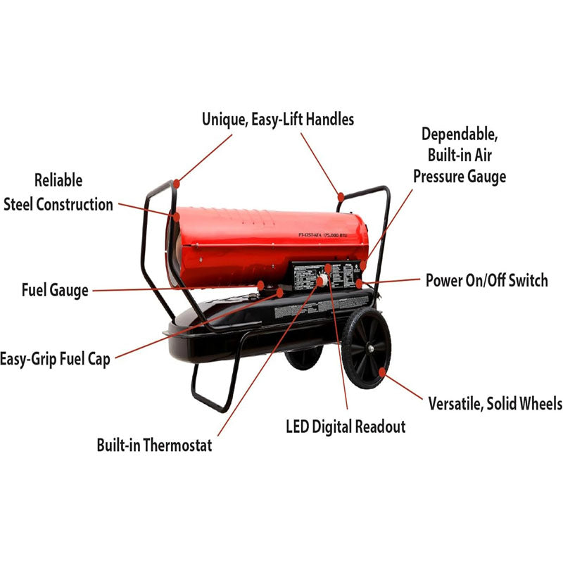 175000 Btu Kerosene Forced Air Heater With Thermostat for Indoor Outdoor Use Workshop Industry