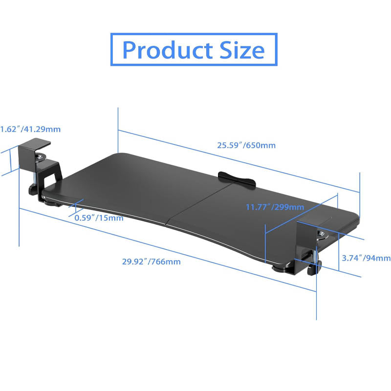 Keyboard Drawers & Platforms with C Clamp Mount 25.6 x 11.8 inch Slide-Out Platform Computer Drawer