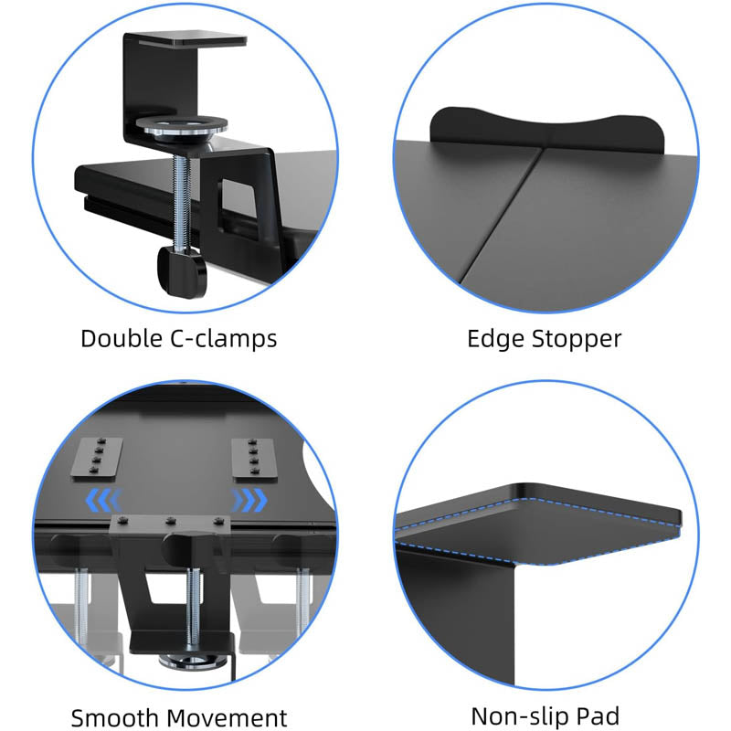 Keyboard Drawers & Platforms with C Clamp Mount 25.6 x 11.8 inch Slide-Out Platform Computer Drawer