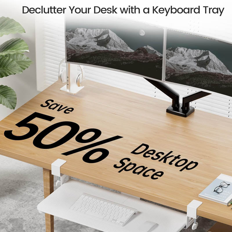 Keyboard Drawers & Platforms 26'' x 11 Inch Keyboard Tray Under Desk with Extra Sturdy C Clamp Mount System