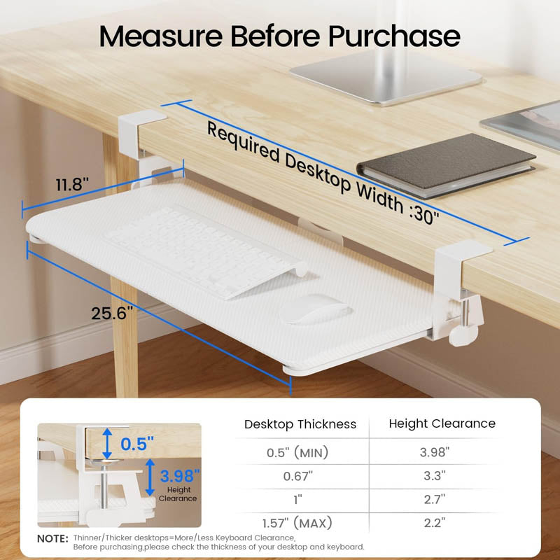 Keyboard Drawers & Platforms 26'' x 11 Inch Keyboard Tray Under Desk with Extra Sturdy C Clamp Mount System