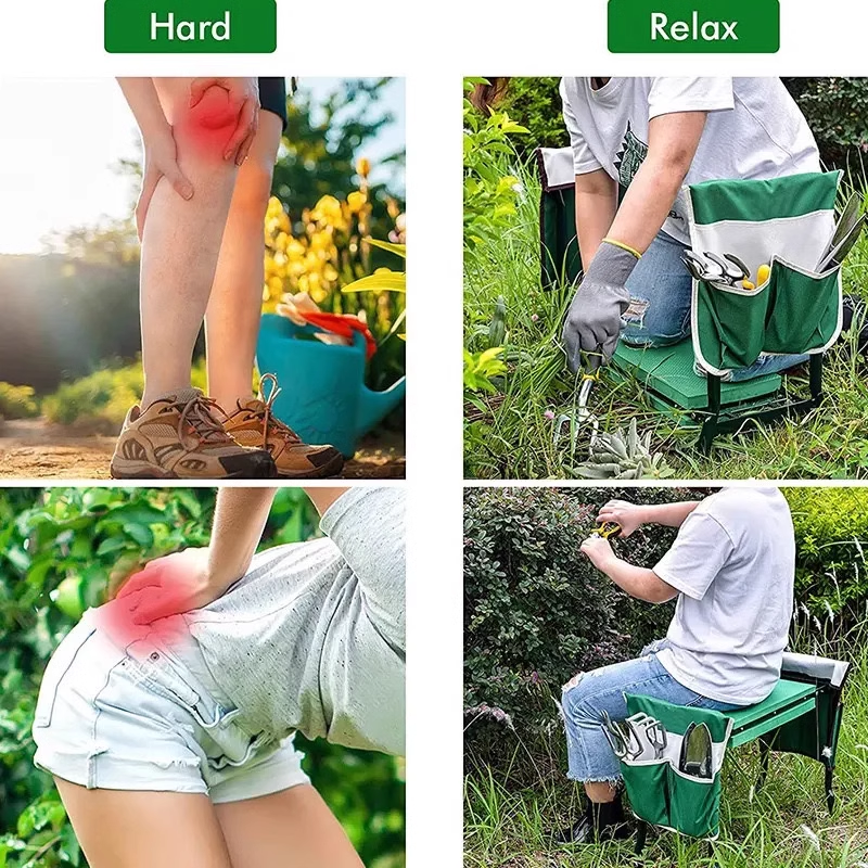 Garden Kneeler Seat and Seat Stool, Folding Gardening Stool Kneeler Chair with Thick Pads and Handles