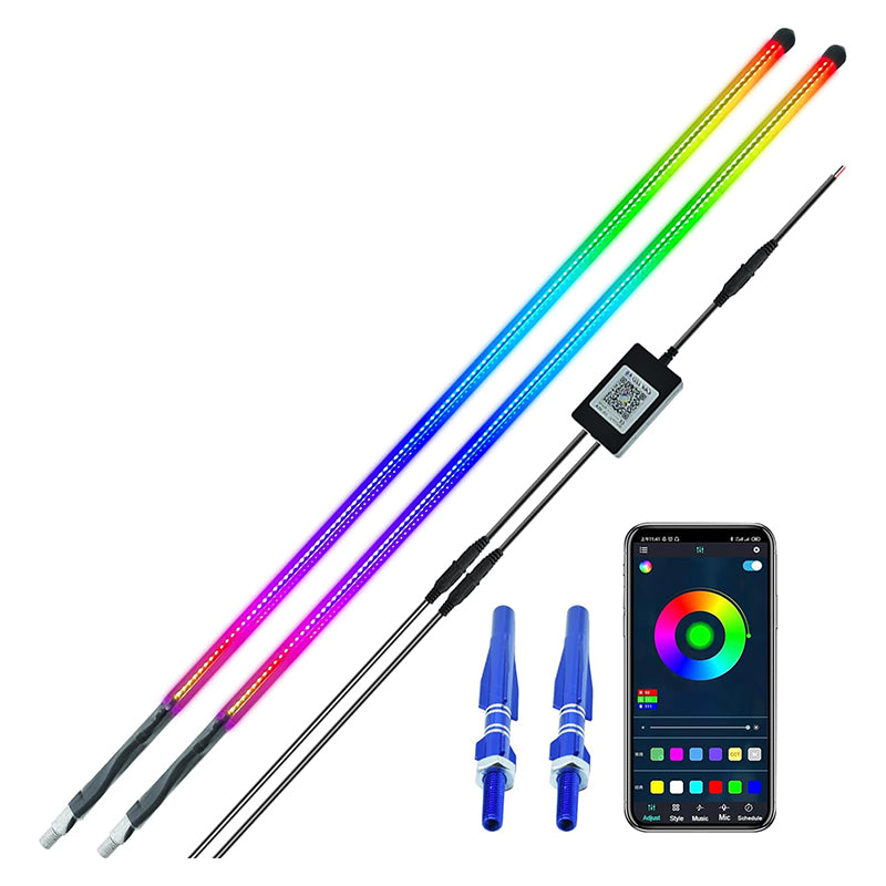 2Pcs 3.2FT LED Whip Lights 270° Auto Multiple Colors LED Antenna Light Waterproof for Off-Road Truck Boat