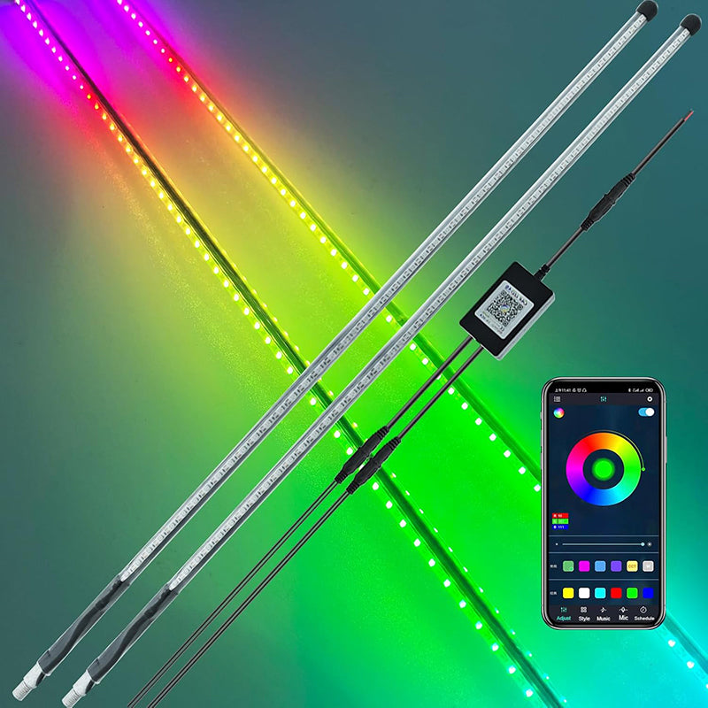 2Pcs 3.2FT LED Whip Lights 270° Auto Multiple Colors LED Antenna Light Waterproof for Off-Road Truck Boat