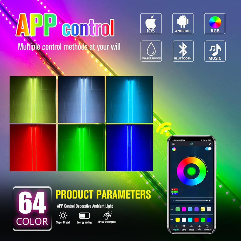 2Pcs 3.2FT LED Whip Lights 270° Auto Multiple Colors LED Antenna Light Waterproof for Off-Road Truck Boat