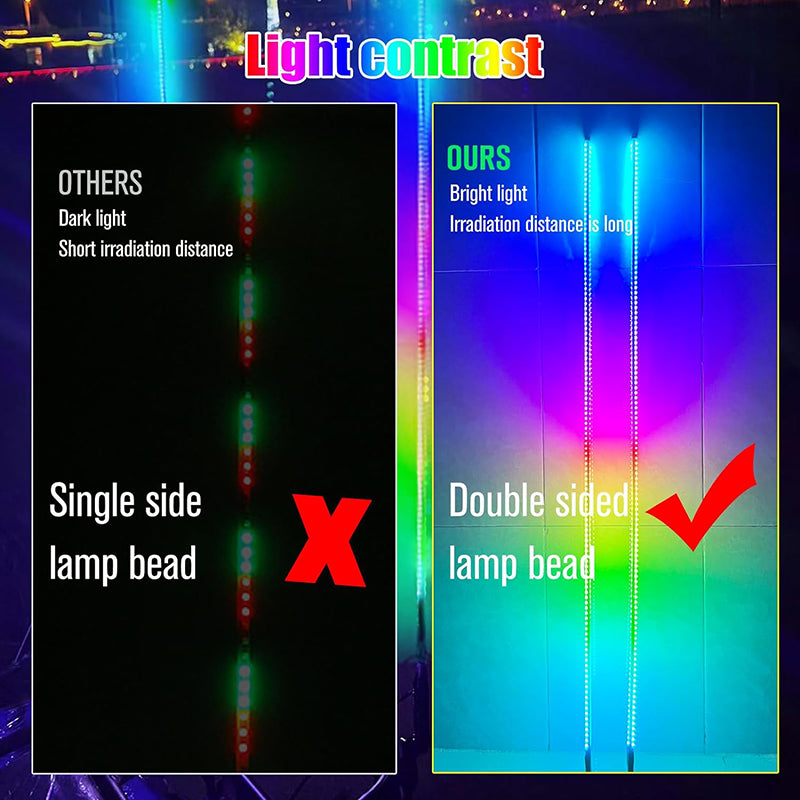2Pcs 3.2FT LED Whip Lights 270° Auto Multiple Colors LED Antenna Light Waterproof for Off-Road Truck Boat