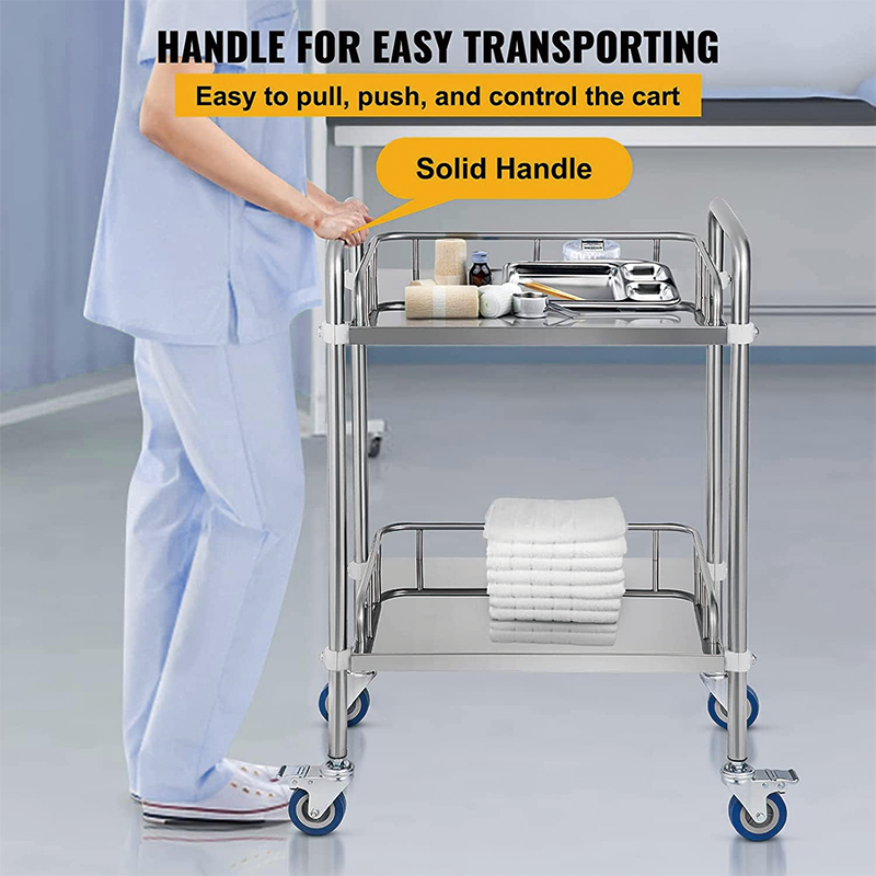 Medical Cart, 2 Layer Medical Utility Cart with 360° Rotate, 24''Lx16''Wx34''H, Lab Rolling Cart