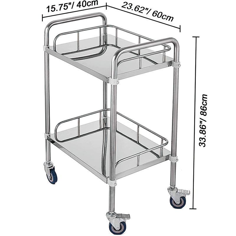 Medical Cart, 2 Layer Medical Utility Cart with 360° Rotate, 24''Lx16''Wx34''H, Lab Rolling Cart