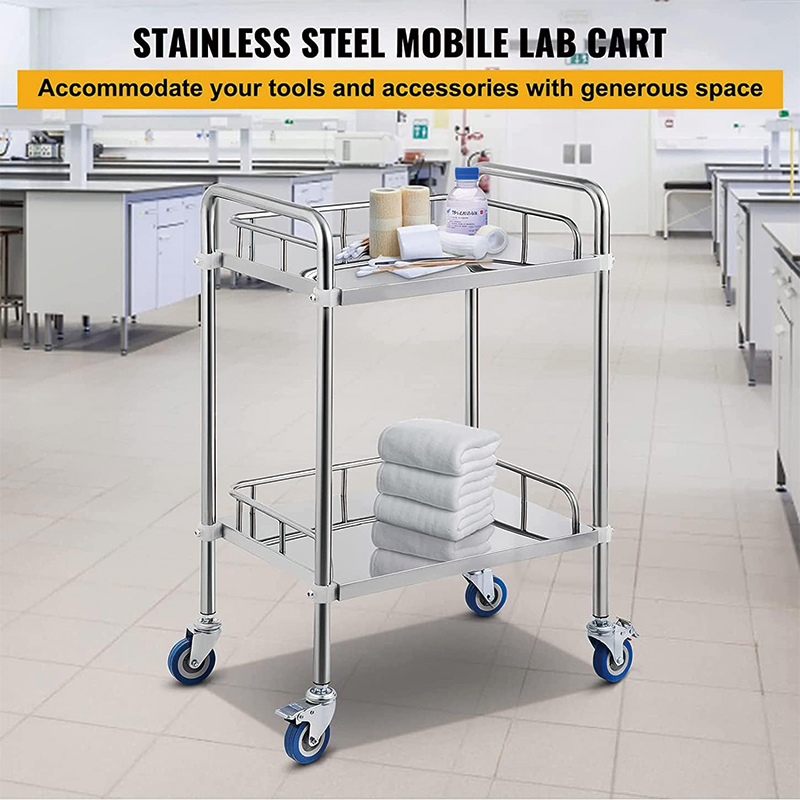 Medical Cart, 2 Layer Medical Utility Cart with 360° Rotate, 24''Lx16''Wx34''H, Lab Rolling Cart