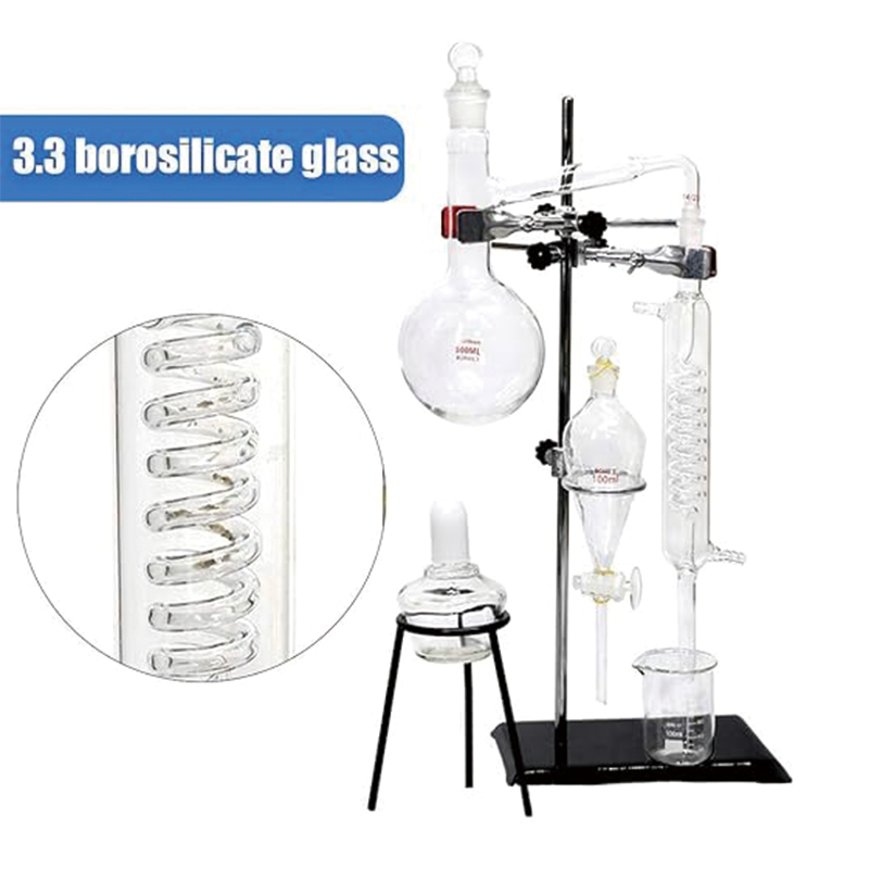 Labware Set 500ml Essential oil Extraction Distillation Apparatus Water Distiller Purifier Glassware Kits Hydrosol, Home Distillation kit
