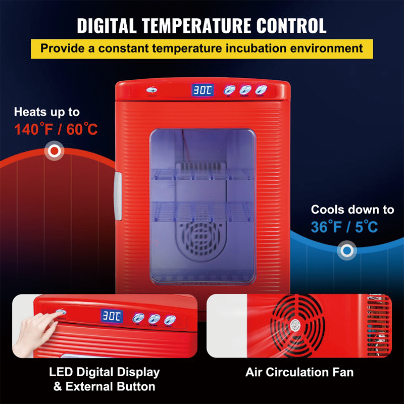 Reptile Incubator 25L Scientific Lab Incubator Digital Incubator Cooling and Heating 5-60°C Reptile Egg Incubator 12V/110V Work for Small Reptiles,Natto,Yeast Fermented Bread Maker