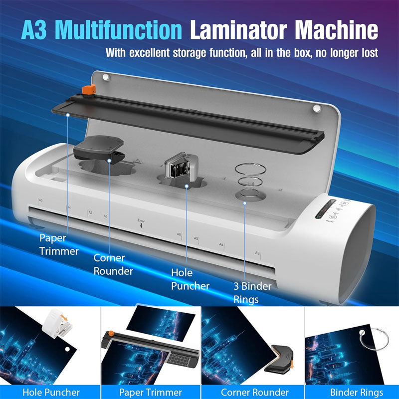 13-inch 9 in 1 Hot & Cold Pouch Laminating Machine with 52 Laminating Sheets Paper Trimmer Corner Rounder for Office School home