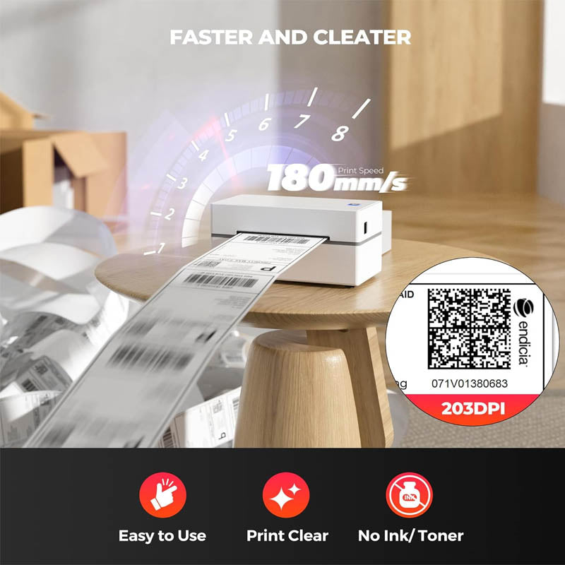 Bluetooth Thermal Label Printer 130B Wireless 4x6 Shipping Label Printer with Automatic Label Recognition