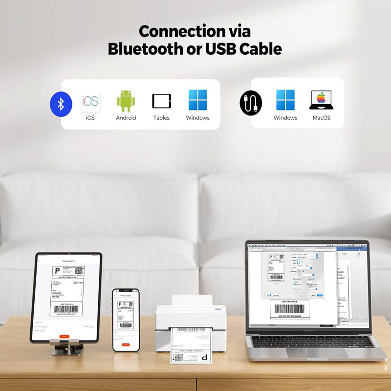 Bluetooth Thermal Label Printer 130B Wireless 4x6 Shipping Label Printer with Automatic Label Recognition