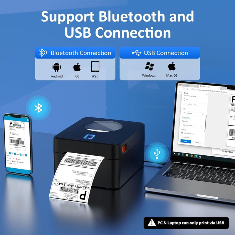 Label Printer 4x6 Bluetooth Thermal Label Printer with Automatic Label Recognition for Shipping Packages