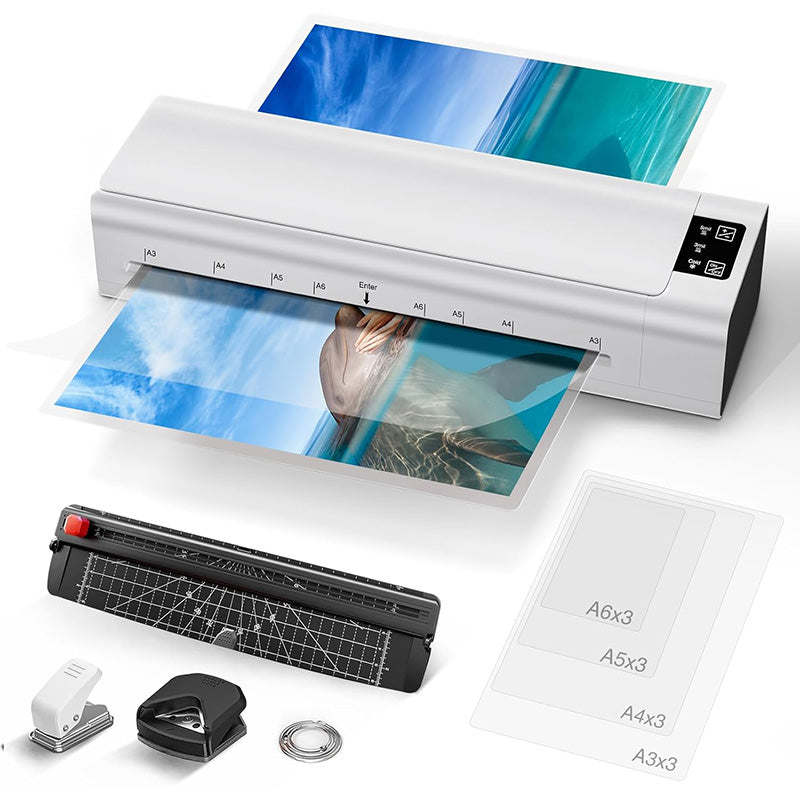 13 Inch Lamination Machine Personal Desktop Cold & Hot A3 Laminating Machine 60s Warm-Up Jam-Free Laminator Machine with 12 Pouches for Office, School