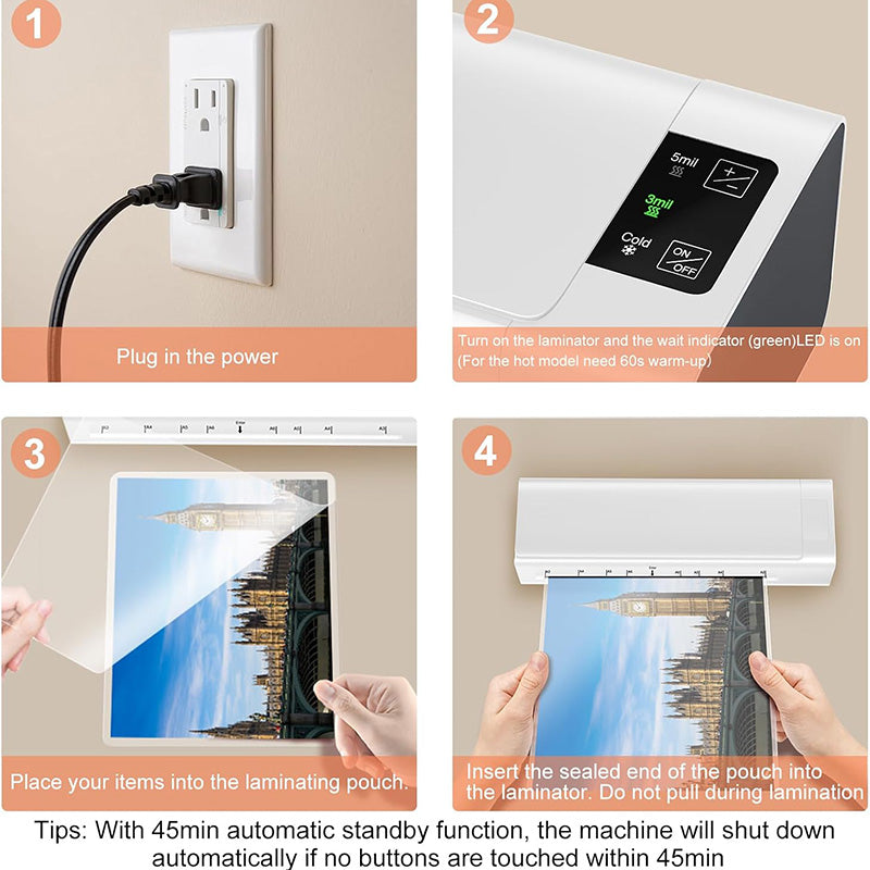 13 Inch Lamination Machine Personal Desktop Cold & Hot A3 Laminating Machine 60s Warm-Up Jam-Free Laminator Machine with 12 Pouches for Office, School