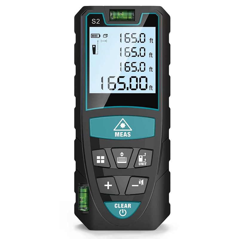 Laser Measure, 165 Feet Digital Laser Distance Meter with 2 Bubble Levels, M/in/Ft Unit Switching Backlit LCD ,Measure Distance, Area and Volume