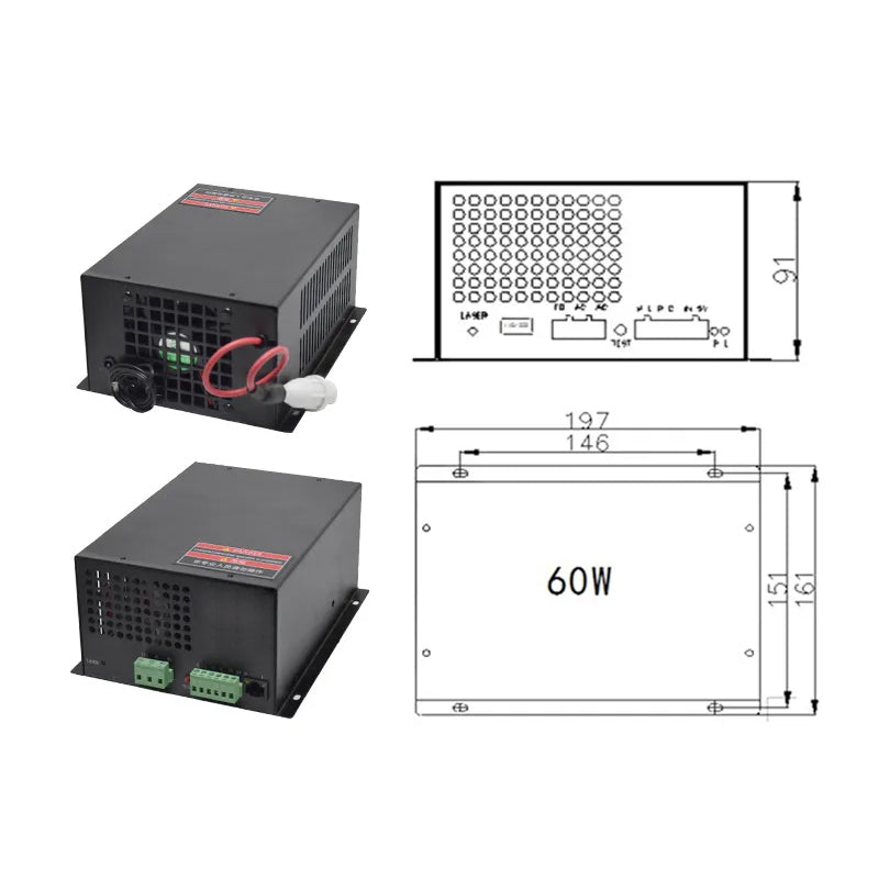 CO2 60W Laser Power Supply For Cutting Machine 110V 220V With Network Port For Laser Cutting Machine