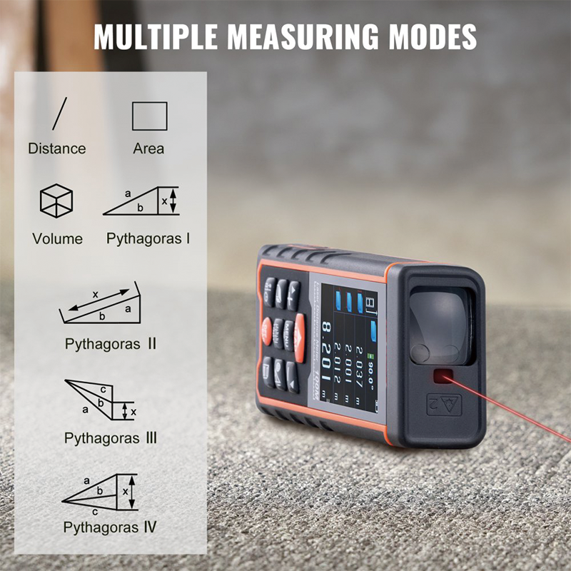 Laser Measure 328 Ft Digital Laser Distance Meter Measurement,ft/m/in/ft+in, 2.4'' Colorlit LCD Screen Laser Meter, Pythagorean Mode, Measure Distance, Area and Volume