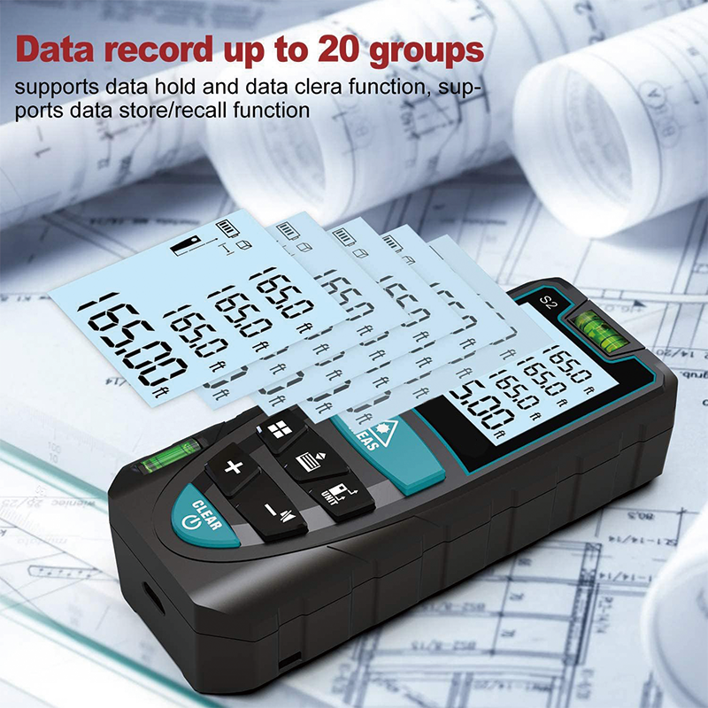 Laser Measure, 165 Feet Digital Laser Distance Meter with 2 Bubble Levels, M/in/Ft Unit Switching Backlit LCD ,Measure Distance, Area and Volume