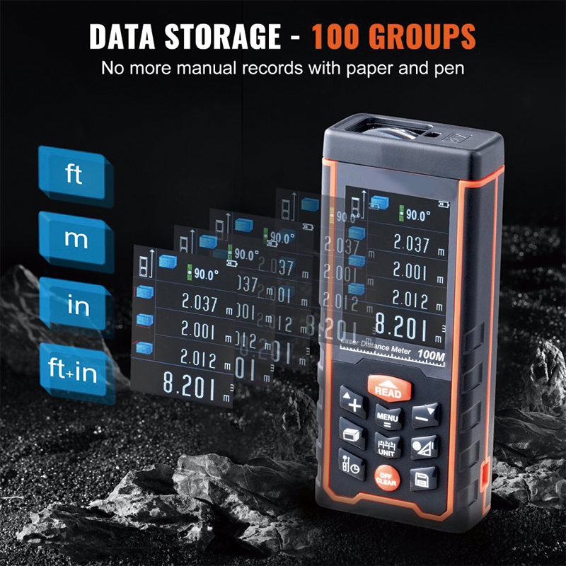 Laser Measure 328 Ft Digital Laser Distance Meter Measurement,ft/m/in/ft+in, 2.4'' Colorlit LCD Screen Laser Meter, Pythagorean Mode, Measure Distance, Area and Volume