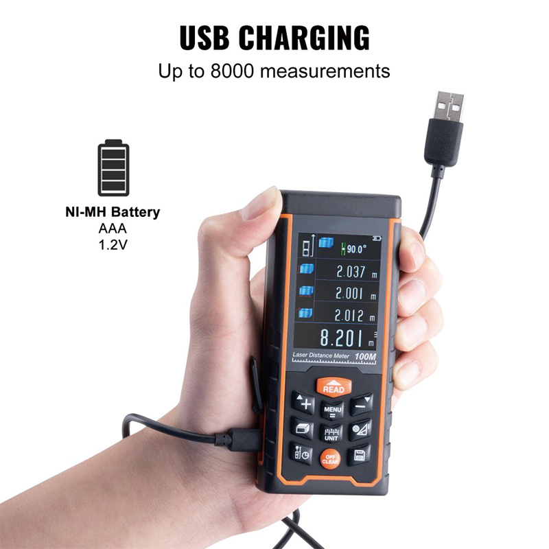 Laser Measure 328 Ft Digital Laser Distance Meter Measurement,ft/m/in/ft+in, 2.4'' Colorlit LCD Screen Laser Meter, Pythagorean Mode, Measure Distance, Area and Volume