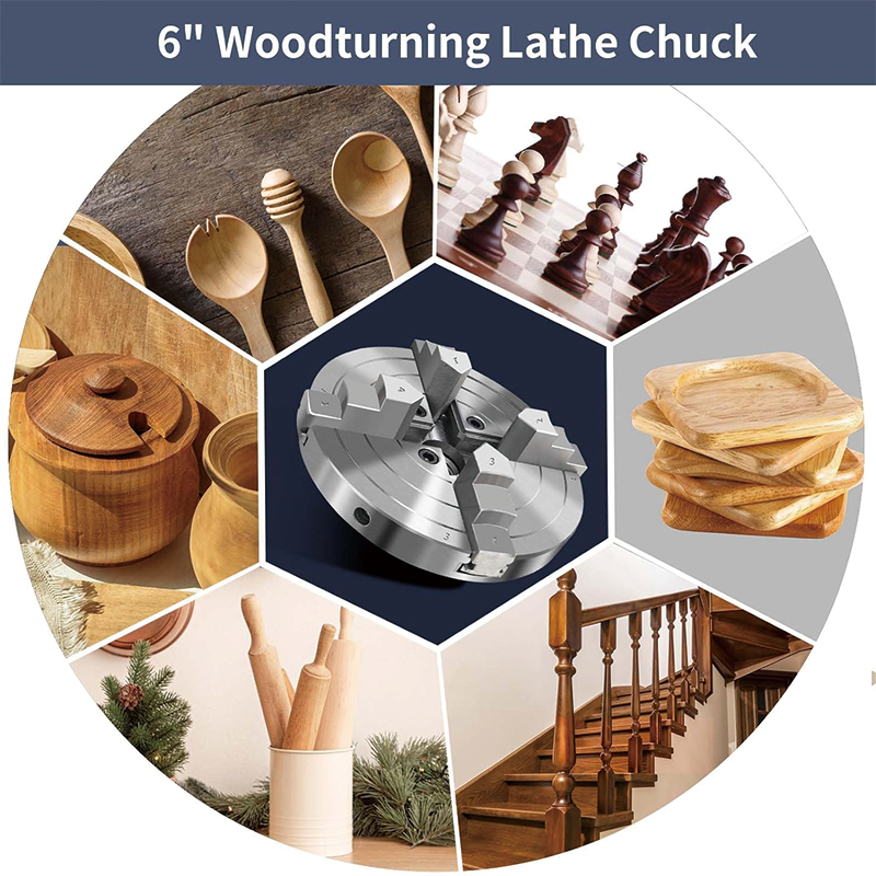 Wood Lathe Chuck Set,6 Inch,1 x 8TPI Lathe Chuck 4 Jaws Self-Centering Lathe Chucks Thread,for Woodturning