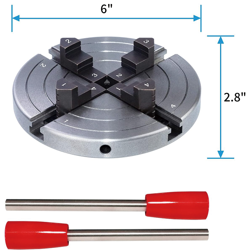 6 Inch Wood Lathe Chuck Set, 1" x 8 tpi Lathe Chuck Quality Cast Iron Material, 4 Jaw Wood Turning Chuck,for Lathe Machine