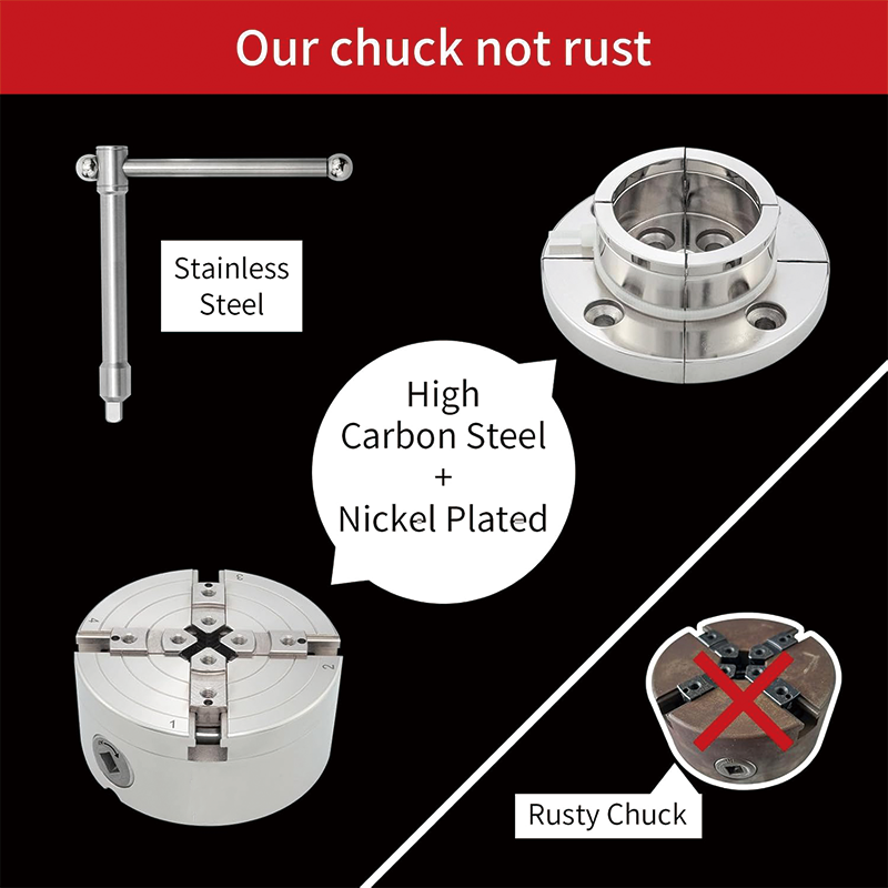 Wood Lathe Chuck Set 4 Inch,Nickel Plated Self-Centering 4 Jaw Wood Turning Chuck, 3/4"x16TPI Adapter