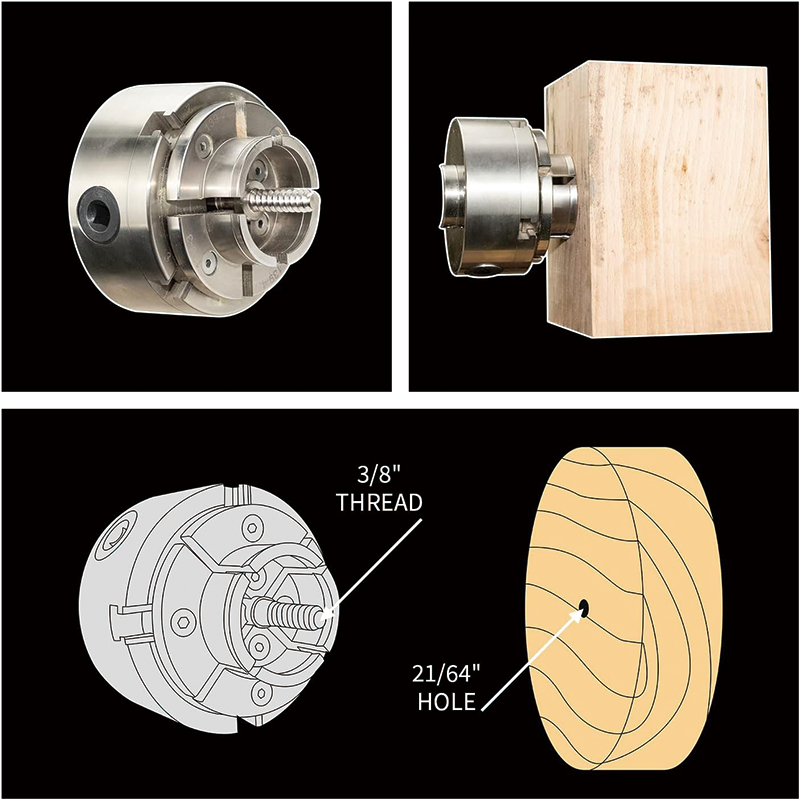 Wood Lathe Chuck Set 4 Inch,Nickel Plated Self-Centering 4 Jaw Wood Turning Chuck, 3/4"x16TPI Adapter