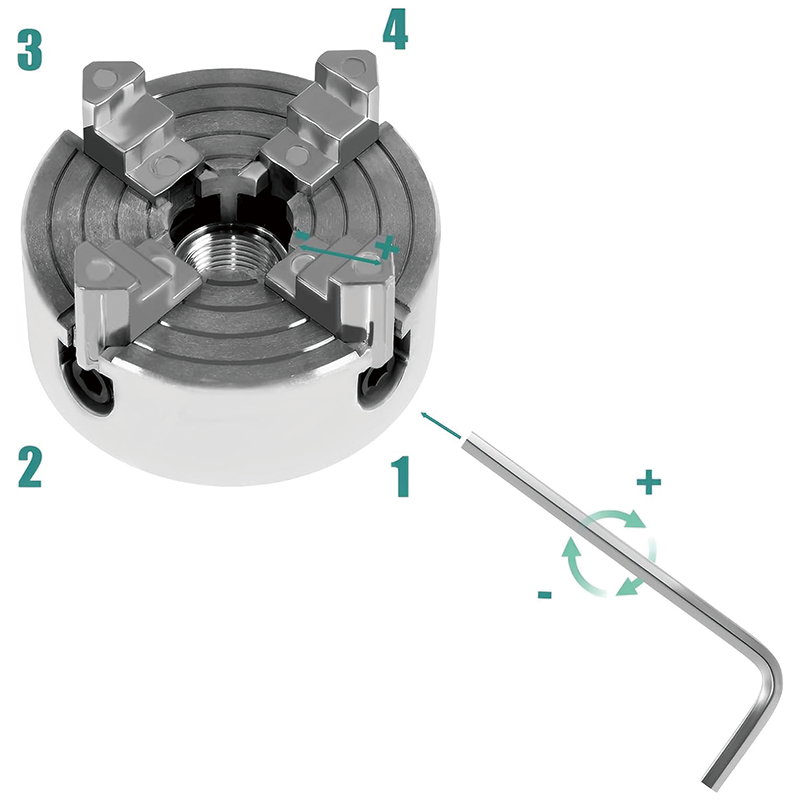 4-Jaw Metal Lathe Chuck Kit,Wood Turning Chuck,Zinc Alloy Self-Centering Wood Lathe Chuck with Wrench for Woodworking