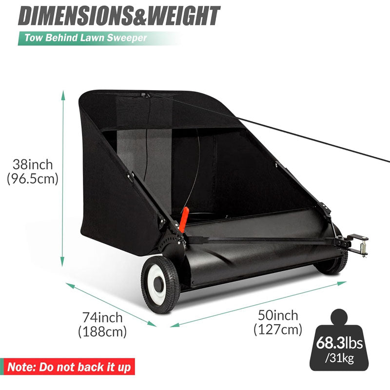 42-Inch Lawn Sweeper Tow Lawn Sweeper Large Capacity with Adjustable Sweeping Height for Yard LawnFarmSidewalk