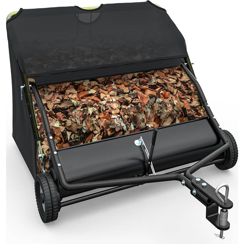 48 inch Lawn Sweeper Large Pull Behind Yard Grass Sweeper Leaf Collector Adjustable
